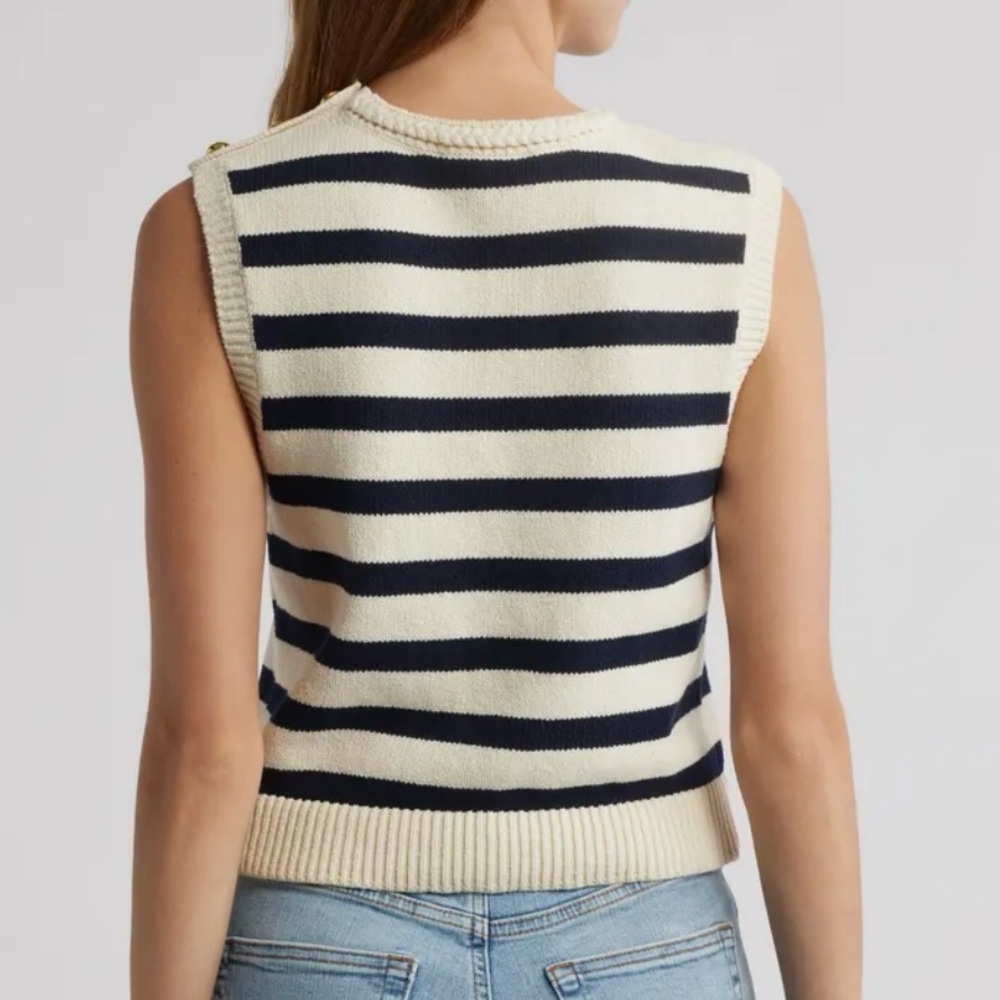 Frame The Harbor Vest Stripped Sleeveless Knit Top - Navy and Cream size XS - Picture 2 of 14
